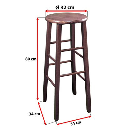 Sgabello Tondo in Legno Massello, Piede Dritto, Struttura Stabile e Sicura - Dimensioni Altezza 80x32 cm Diametro Seduta - Noce, Artigianale, per Pub Bar Ristoranti Cucina Giaquinto