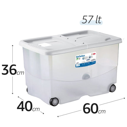 Contenitore Salvaspazio con Ruote Stefanplast Vasco 57L – Box Organizer per Cambio Stagione e Giocattoli Bianco Stefanplast
