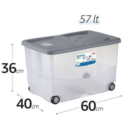 Contenitore Salvaspazio con Ruote Stefanplast Vasco 57L – Box Organizer per Cambio Stagione e Giocattoli Grigio Stefanplast