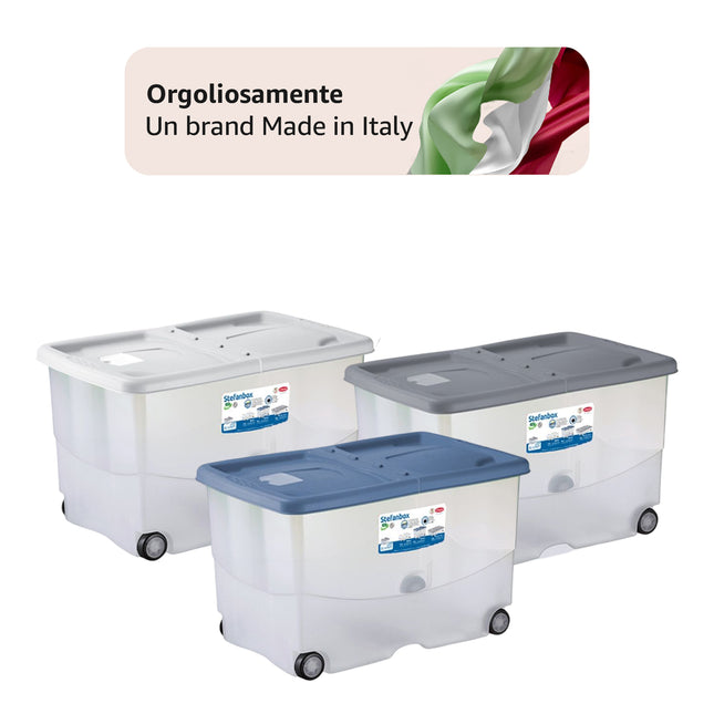 Contenitore Salvaspazio con Ruote Stefanplast Vasco 57L – Box Organizer per Cambio Stagione e Giocattoli Stefanplast