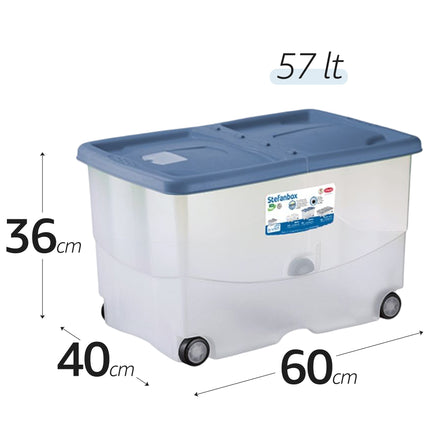 Contenitore Salvaspazio con Ruote Stefanplast Vasco 57L – Box Organizer per Cambio Stagione e Giocattoli Blu palace Stefanplast