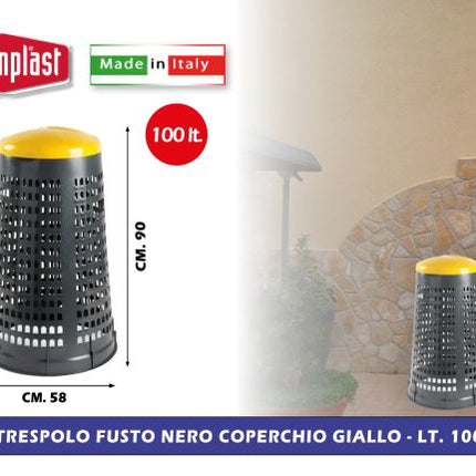 Stefanplast Trespolo Fusto Con Coperchio, Contenitore Da Lt.100, Dimensioni Cm.58X90H
