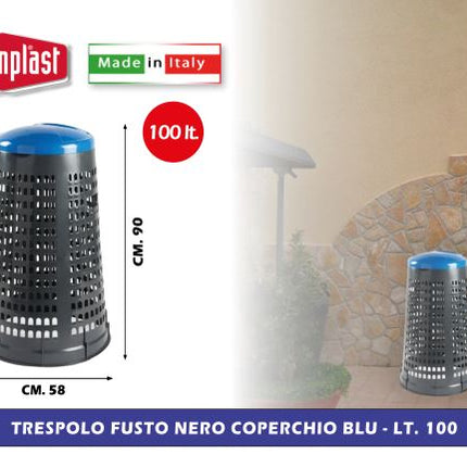 Stefanplast Trespolo Fusto Con Coperchio, Contenitore Da Lt.100, Dimensioni Cm.58X90H