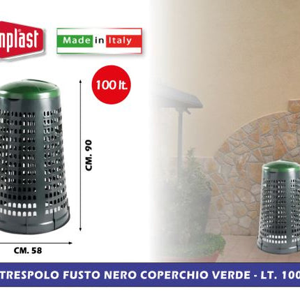 Stefanplast Trespolo Fusto Con Coperchio, Contenitore Da Lt.100, Dimensioni Cm.58X90H