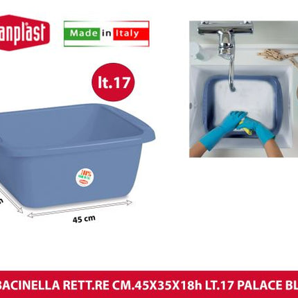 Stefanplast Bacinella Rettangolare In Plastica Con Diverse Dimensioni E Capacità, Design Classico 17 Litri - Palace Blu Stefanplast