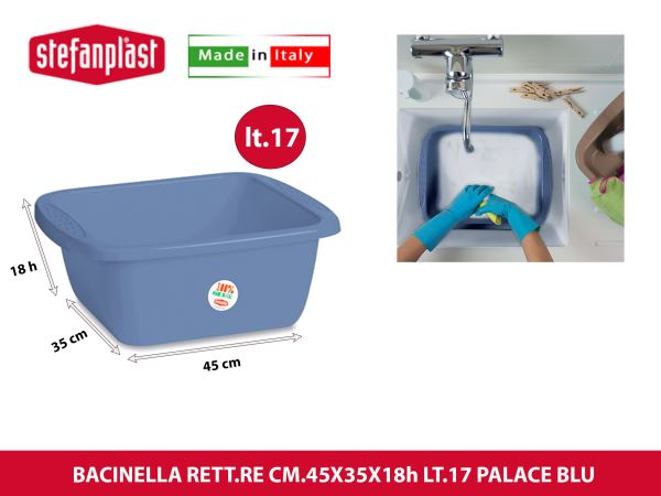 Stefanplast Bacinella Rettangolare In Plastica Con Diverse Dimensioni E Capacità, Design Classico 17 Litri - Palace Blu Stefanplast