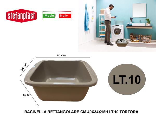 Stefanplast Bacinella Rettangolare In Plastica Con Diverse Dimensioni E Capacità, Design Classico 10 Litri - Tortora Stefanplast