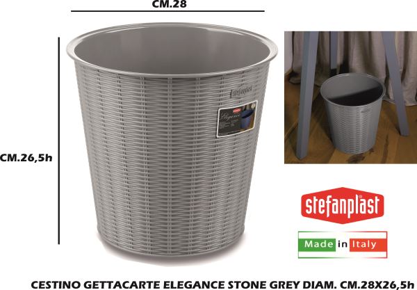 Cestino Gettacarte Elegance Stone Grey Diametro Cm.28X26,5H Stefanplast