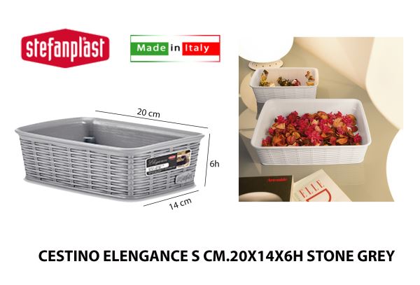Stefanplast Elegance Cestino Rattan 20X14X6Cm, Grigio Stefanplast