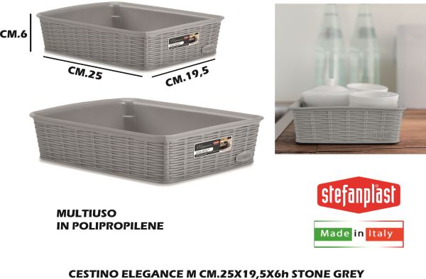 Cestino Elegance M Cm.25X19,5X6H Stone Grey Stefanplast