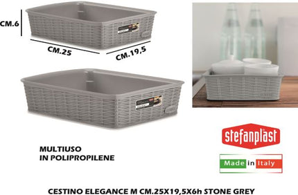 Stefanplast Cestino Elegance In Varie Misure E Altezze, Design Raffinato Per Ogni Ambiente Stone Grey 25x19,5x6cm Stefanplast