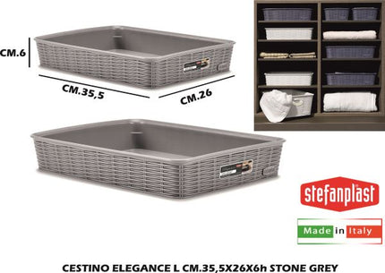 Stefanplast Cestino Elegance In Varie Misure E Altezze, Design Raffinato Per Ogni Ambiente Stone Grey 35,5x26x6cm Stefanplast