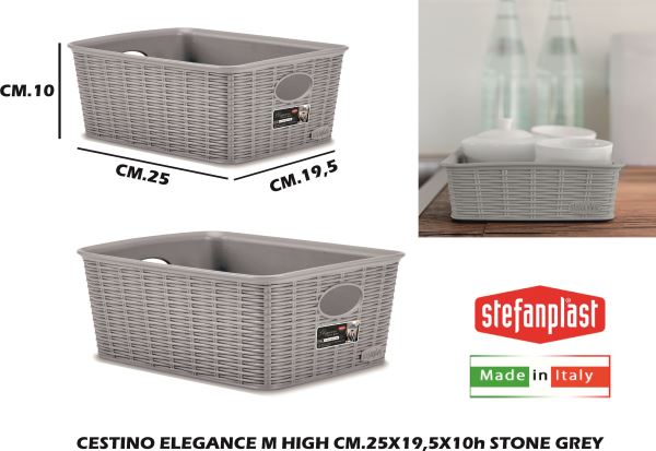 Cestino Elegance M High Cm.25X19,5X10H Stone Grey Stefanplast