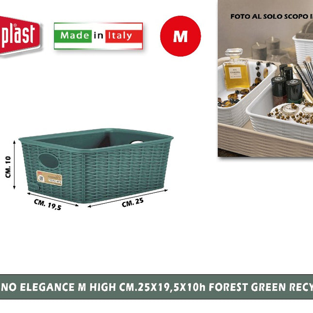 Cestino Elegance M High Cm.25X19,5X10H Forest Green Recycled Stefanplast