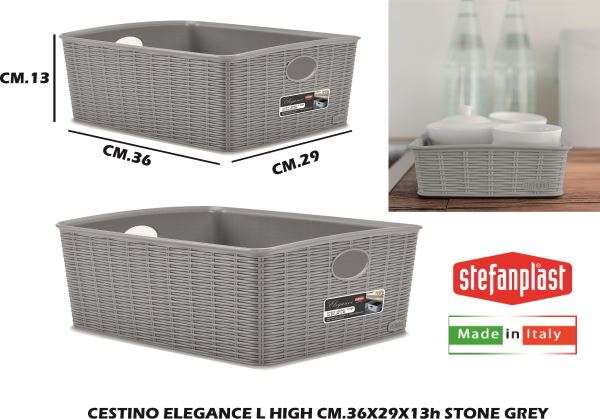 Cestino Elegance L High Cm.36X29X13H Stone Grey Stefanplast