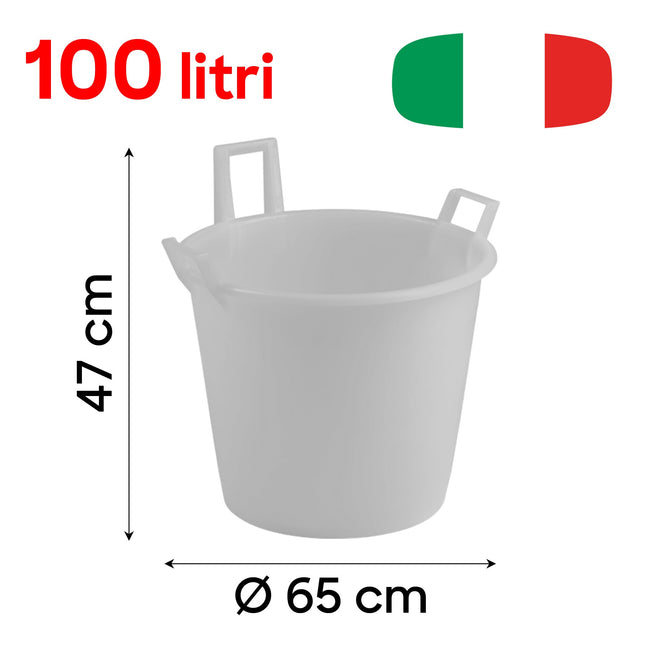 Stefanplast Mastello 2/3 Manici – Secchio Grande Fino A 175L Per Vino, Verdure E Pulizie – Ø Da 45 A 80 Cm – Bianco O Azzurro 100 L Stefanplast