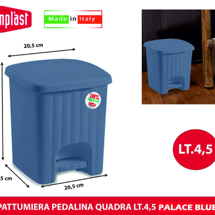 Stefanplast Pattumiera Pedalina Quadra Lt.4,5 Per Rifiuti In Design Compatto E Funzionale Palace Blu Stefanplast