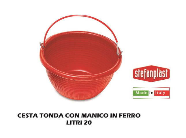 Stefanplast Cesta Tonda 20L Con Manico Ferro Rosso Stefanplast