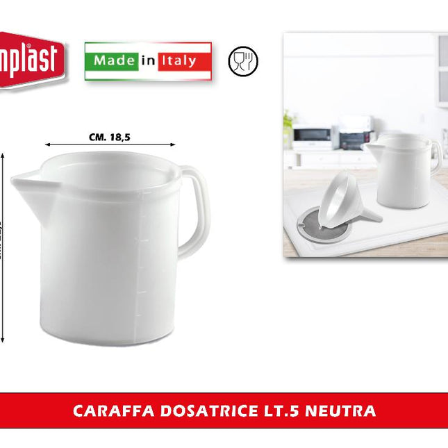 Stefanplast Caraffa Dosatrice Neutra Per Dosaggio Preciso in Plastica Food Grade, Misure da 1L a 5L 5L Stefanplast