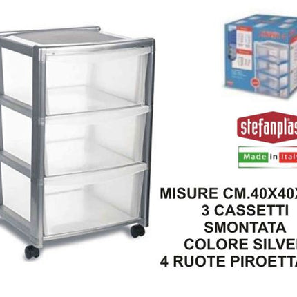 Stefanplast Cassettiera Libera 3 E 4 Cassetti Cm.40X40X63-80H Design Funzionale E Salvaspazio Stefanplast