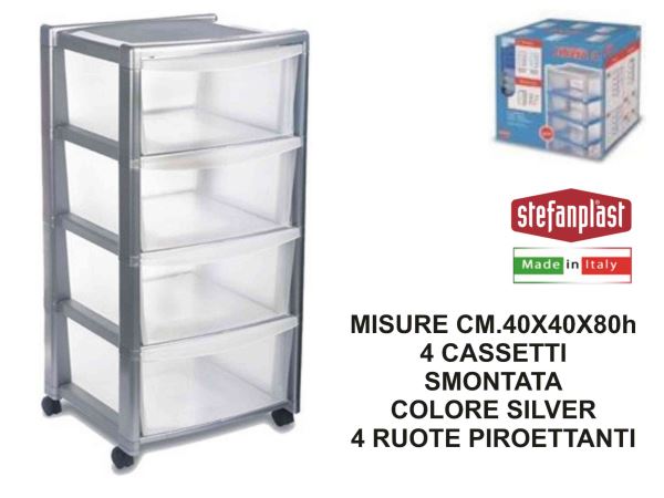 Stefanplast Cassettiera Libera 3 E 4 Cassetti Cm.40X40X63-80H Design Funzionale E Salvaspazio
