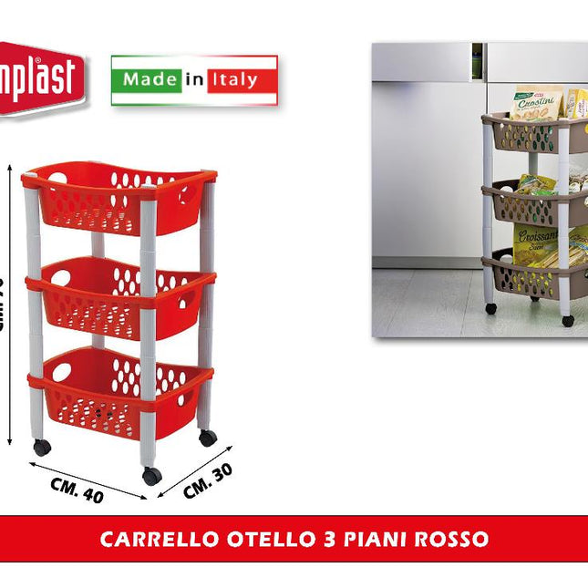 Carrello Otello 3 Piani Rosso