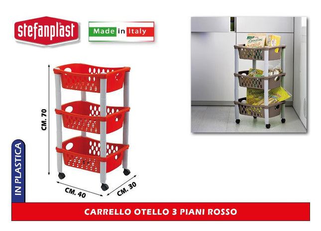 Carrello Otello 3 Piani Rosso Stefanplast