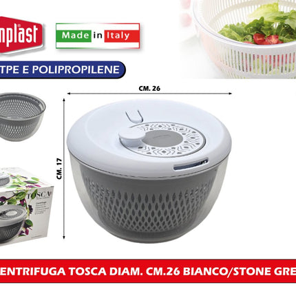 Centrifuga Tosca Insalata Diam. Cm.26 - Vari Colori - Per Alimenti BIANCO STONE GREY Stefanplast