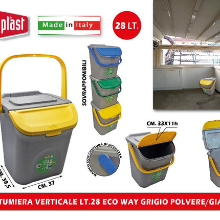 Stefanplast Pattumiera Verticale Lt.28 Eco Way Grigio Polvere Multicolore