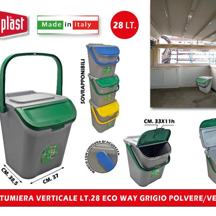 Stefanplast Pattumiera Verticale Lt.28 Eco Way Grigio Polvere Multicolore