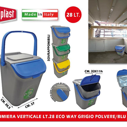 Stefanplast Pattumiera Verticale Lt.28 Eco Way Grigio Polvere Multicolore