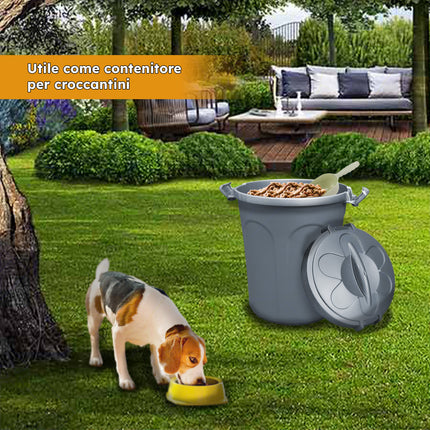 Bidone Con Coperchio Tom 46 Litri Silver Con Maniglie E Chiusura Con Clip, Ideale Per Cibo Per Cani Gatti, Adatto A Raccolta Rifiuti