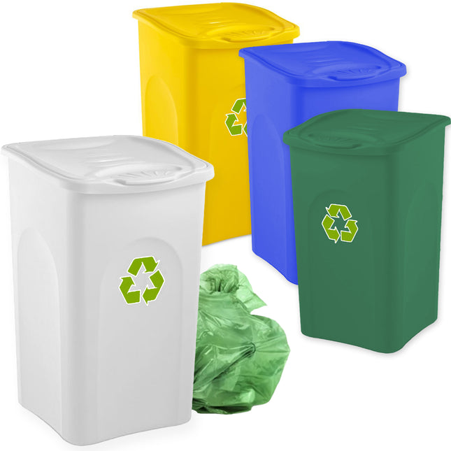 Stefanplast Pattumiera Begreen 50L – Bidone Differenziata Con Coperchio Colorato (Giallo, Verde, Bianco, Blu) Cm 37X37X56H