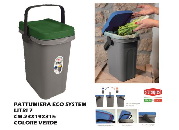 Stefanplast Pattumiera Home Eco System Con Coperchio In Vari Litraggi Per La Raccolta Differenziata 7 lt. Verde Stefanplast