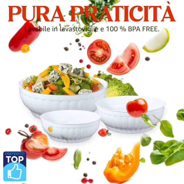 Stefanplast Insalatiera Costolata In Plastica Bianca Bpa Free, Lavabile In Lavastoviglie