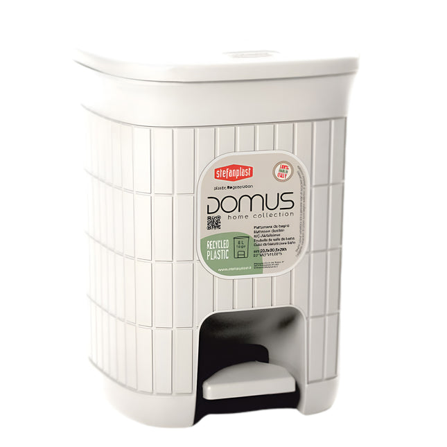 Pattumiera Bagno 6Lt Domus Plastica Riciclata Coperchio Basculante Bianco Stefanplast