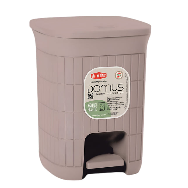 Pattumiera Bagno 6Lt Domus Plastica Riciclata Coperchio Basculante Greige Stefanplast