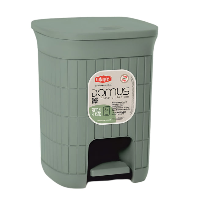 Pattumiera Bagno 6Lt Domus Plastica Riciclata Coperchio Basculante Green Tea Stefanplast