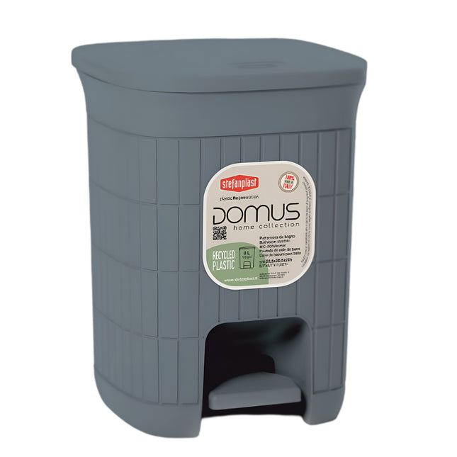 Pattumiera Bagno 6Lt Domus Plastica Riciclata Coperchio Basculante Smoky Blue Stefanplast