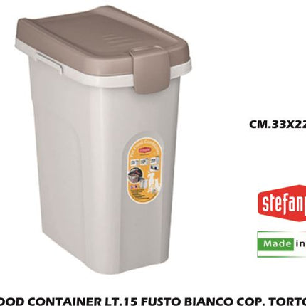 Pet Food Container Lt.15 Fusto Bianco Cop. Tortora-