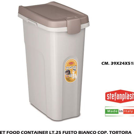 Pet Food Container Lt.25 Fusto Bianco Cop. Tortora-