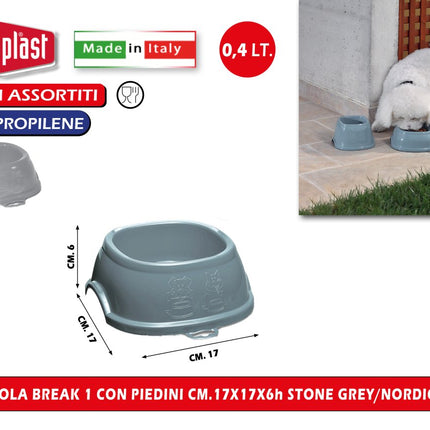 Ciotola Stefanplast Break per Cani e Gatti con Piedini Antiscivolo, Misure 0,4L - 0,6L - 1L , Colori Assortiti 0.4 L - 17 x 17 x 6h cm Stefanplast