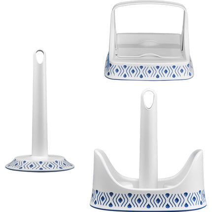 Stefanplast Tosca Set 3 Pezzi: Organizzatore Angolo Caffè | Portarotolo, Portabicchieri e Portatovaglioli | Design Made in Italy - 3 Varianti Colore Bianco Blu Stefanplast