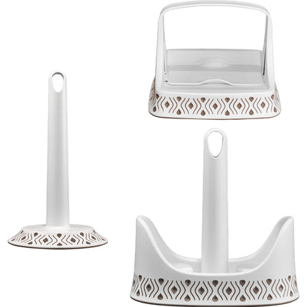 Stefanplast Tosca Set 3 Pezzi: Organizzatore Angolo Caffè | Portarotolo, Portabicchieri e Portatovaglioli | Design Made in Italy - 3 Varianti Colore Bianco Tortora Stefanplast