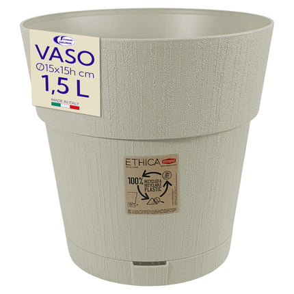 Stefanplast Vaso da Giardino Ethica Plastica Riciclata con Riserva D’acqua e Terriccio Solo Vaso Gesso Ø 15 x 15h cm Stefanplast