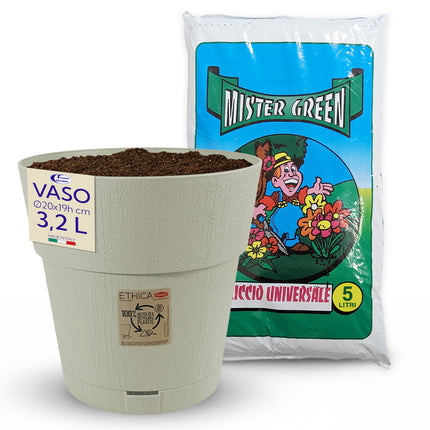 Stefanplast Vaso da Giardino Ethica Plastica Riciclata con Riserva D’acqua e Terriccio Vaso con Terriccio Gesso Ø 20 x 19h cm Stefanplast