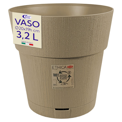 Stefanplast Vaso da Giardino Ethica Plastica Riciclata con Riserva D’acqua e Terriccio Solo Vaso Tortora Ø 20 x 19h cm Stefanplast