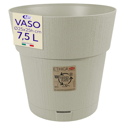 Stefanplast Vaso da Giardino Ethica Plastica Riciclata con Riserva D’acqua e Terriccio Solo Vaso Gesso Ø 25 x 25h cm Stefanplast