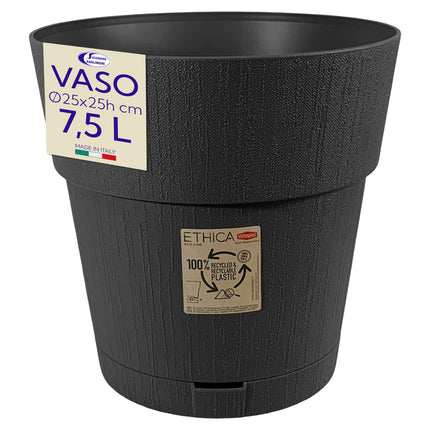 Stefanplast Vaso da Giardino Ethica Plastica Riciclata con Riserva D’acqua e Terriccio Solo Vaso Grafite Ø 25 x 25h cm Stefanplast