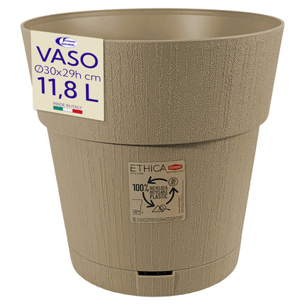 Stefanplast Vaso da Giardino Ethica Plastica Riciclata con Riserva D’acqua e Terriccio Solo Vaso Tortora Ø 30 x 29h cm Stefanplast